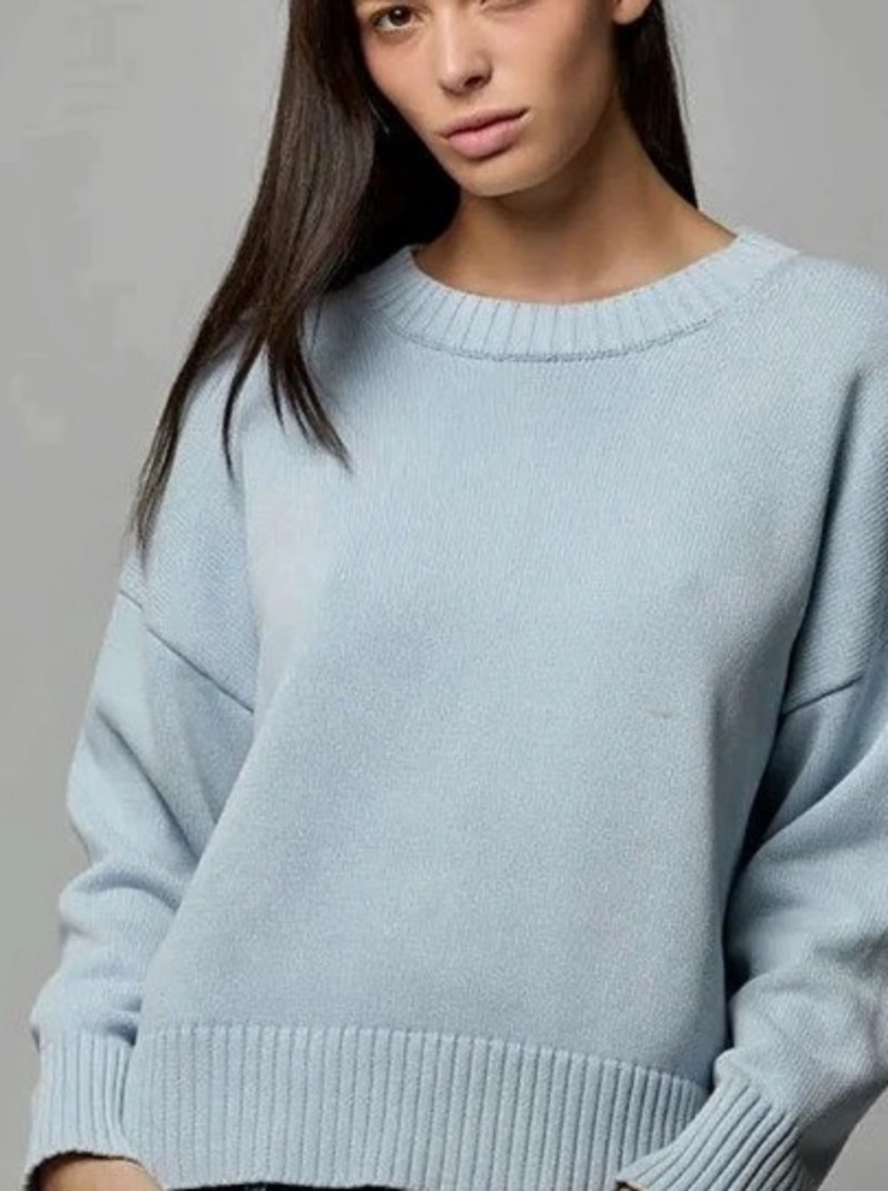 ASHER Candi Cotton Crewneck Sweater Cotton Crewneck in Light Blue Size Large